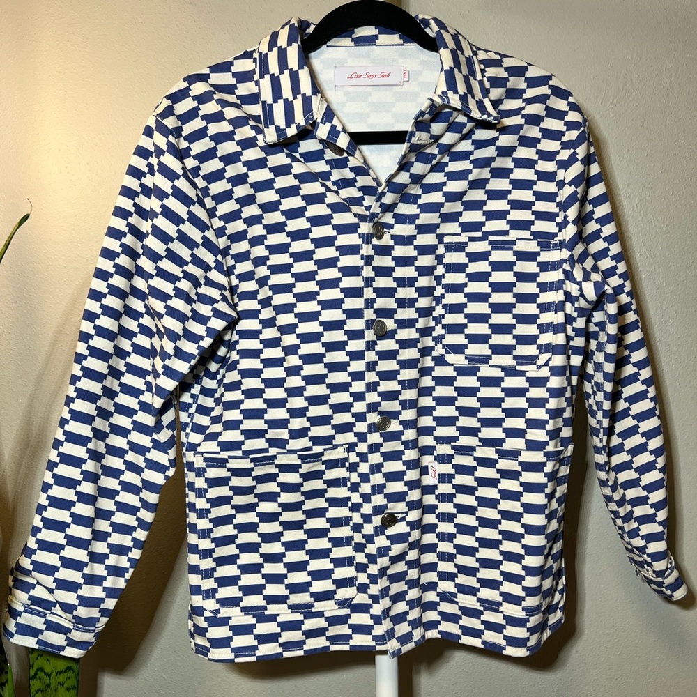 Lisa Says Gah Henri Shirt Jacket, Size XS/S, Blue/white